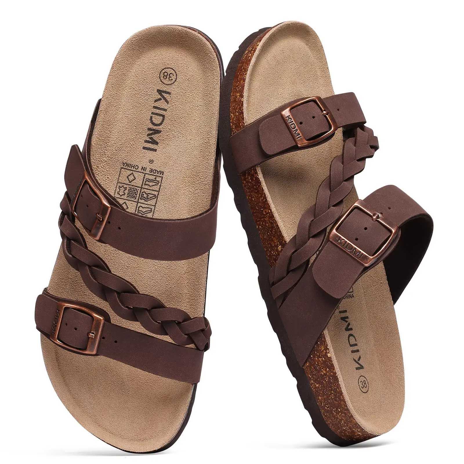 Eyriphy Wens Cork Footbed Fion Cfy Flat Slip-On Open Toe Slippers With Adjustable Buckle Beach Sandals Y250626