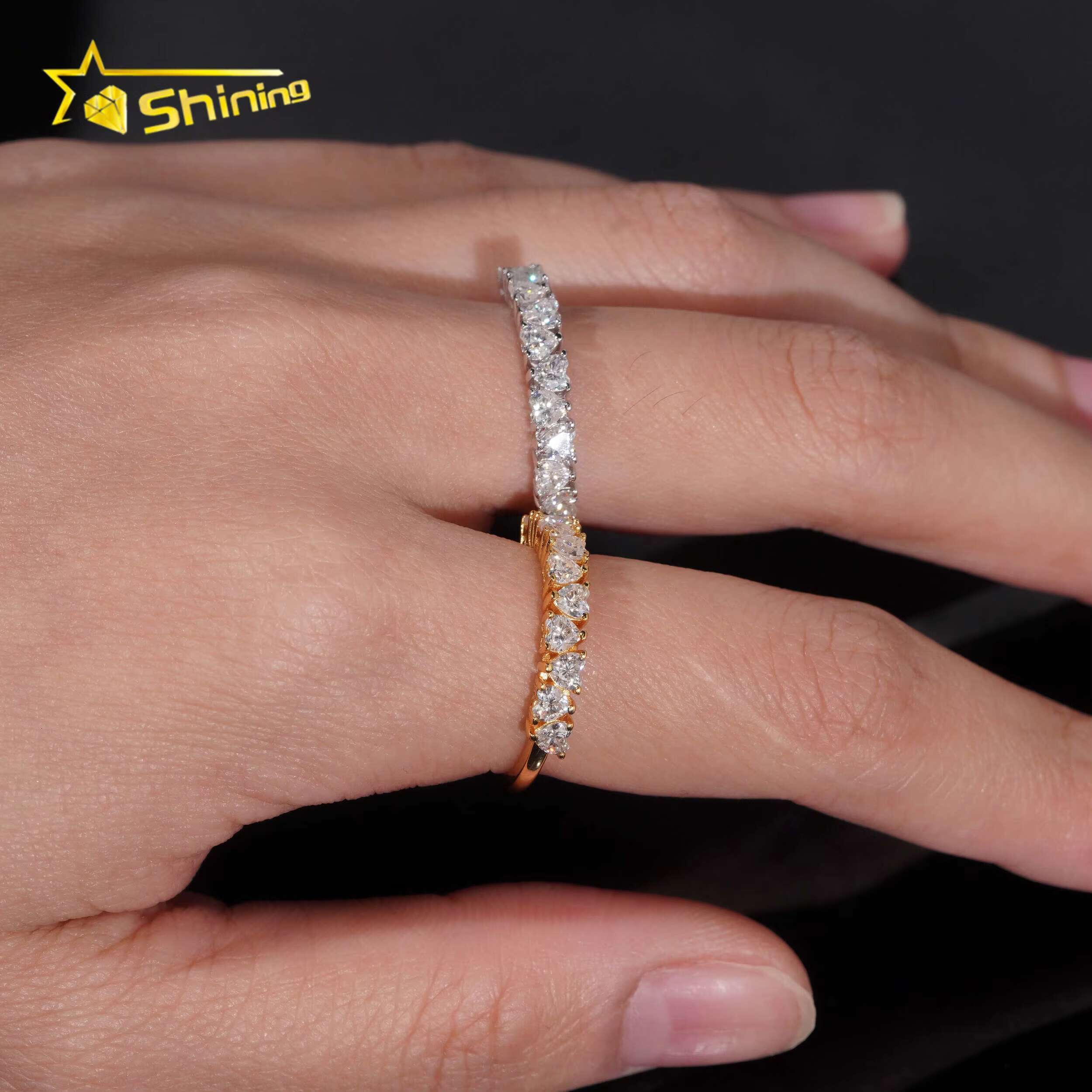 Fine Jewelry Pass Diamond Tester Heart 3*3mm 925 Silver Moissanite Women Half Eternity Rings