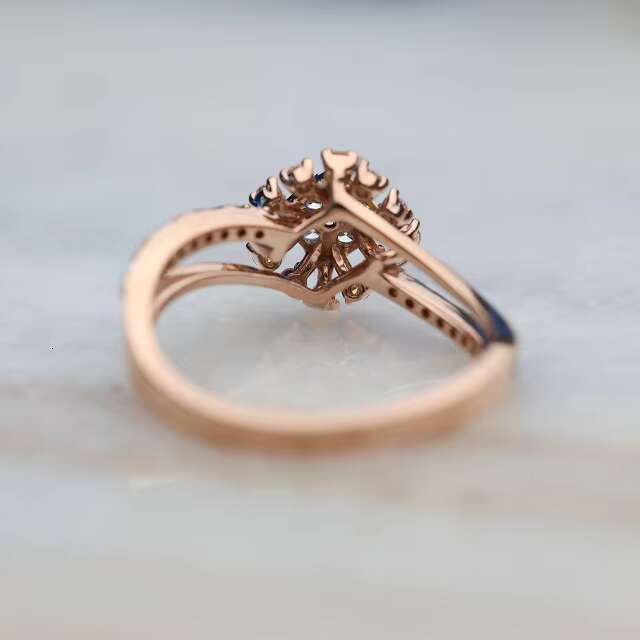 14k Rose Gold Diamond Cluster Engagement Ring | Unique Halo Ring Lab Grown Diamond Ring | Round Cut diamond Ring.