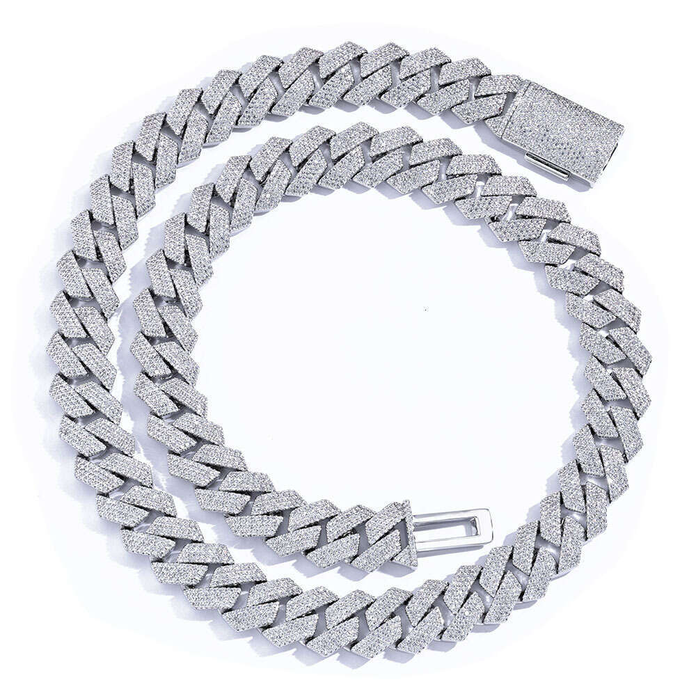 Hip Hop Zircon Necklace 15mm Four Rows Inlaid Dia Rhombus Cuban Chain Men's Bracelet Jewelry b558