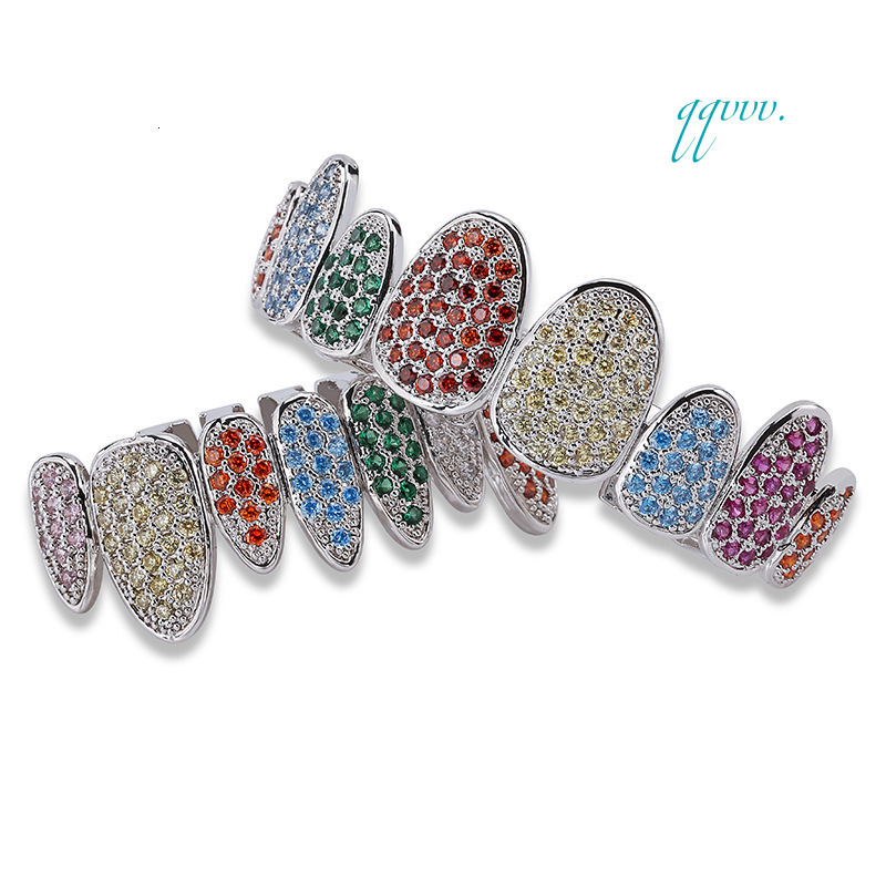 Micro Pave Zircon Hip Hop Teeth Grills Gold Silver Rainbow Punk Teeth GrillzOACOCA
