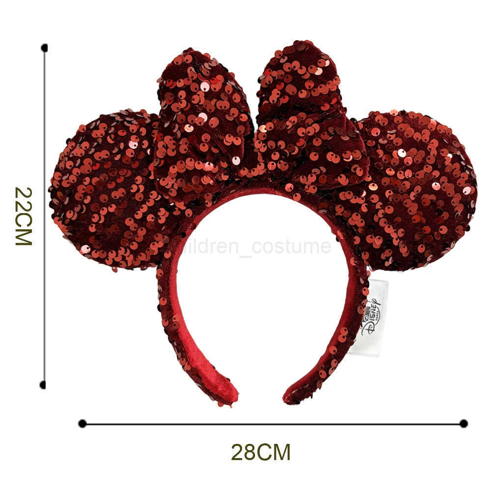 Disney 2025 Disney Solid Color Minnie Mouse Ear Headband Large Sequin Hairbands Party Christmas Halloween Cosplay Costume for Girls W250625