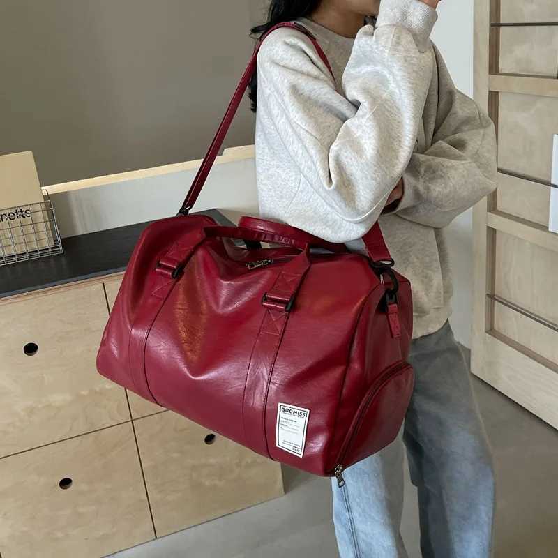 Fi Wens Travel Totes Duffle PU Leather Gym Sports Fitness Casual Lage Handbag Shoes Pocket Shoulder Weekend Bag bolso Y250626