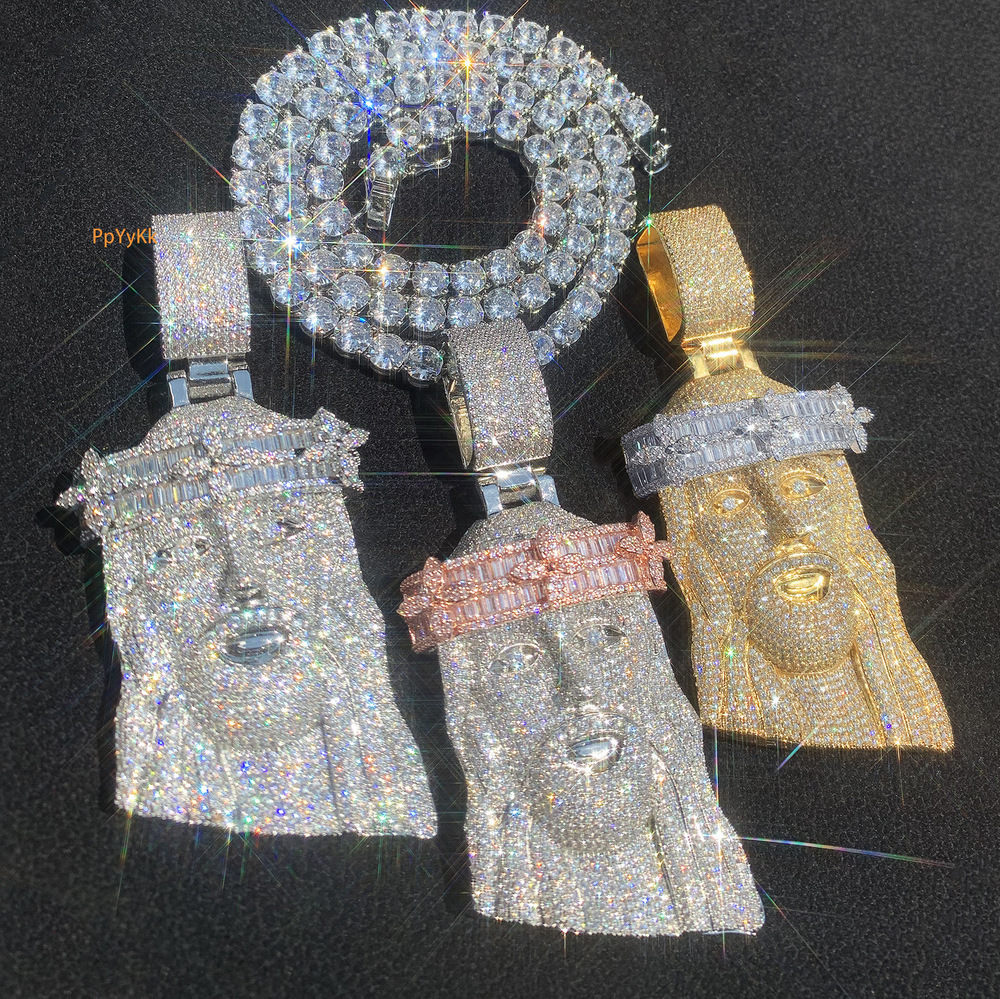 Luxury VVS Moissanite Iced Out Hip Hop Edgy Jesus Clover Design Men's Streetwear Bling Trendy Pendant Necklace Jewelry Passes the Diamond Tester