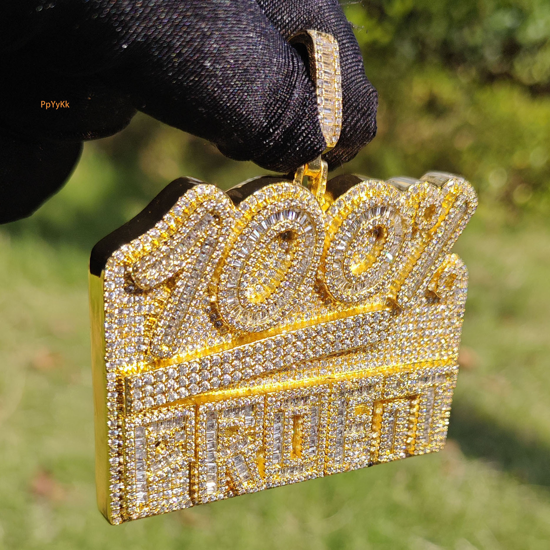 Luxury VVS Moissanite 100% Brand Iced Out Real Gold Electroplated Letter Tag Pendant Necklace Hip Hop Individual Versatile Diamond Studded Accessory