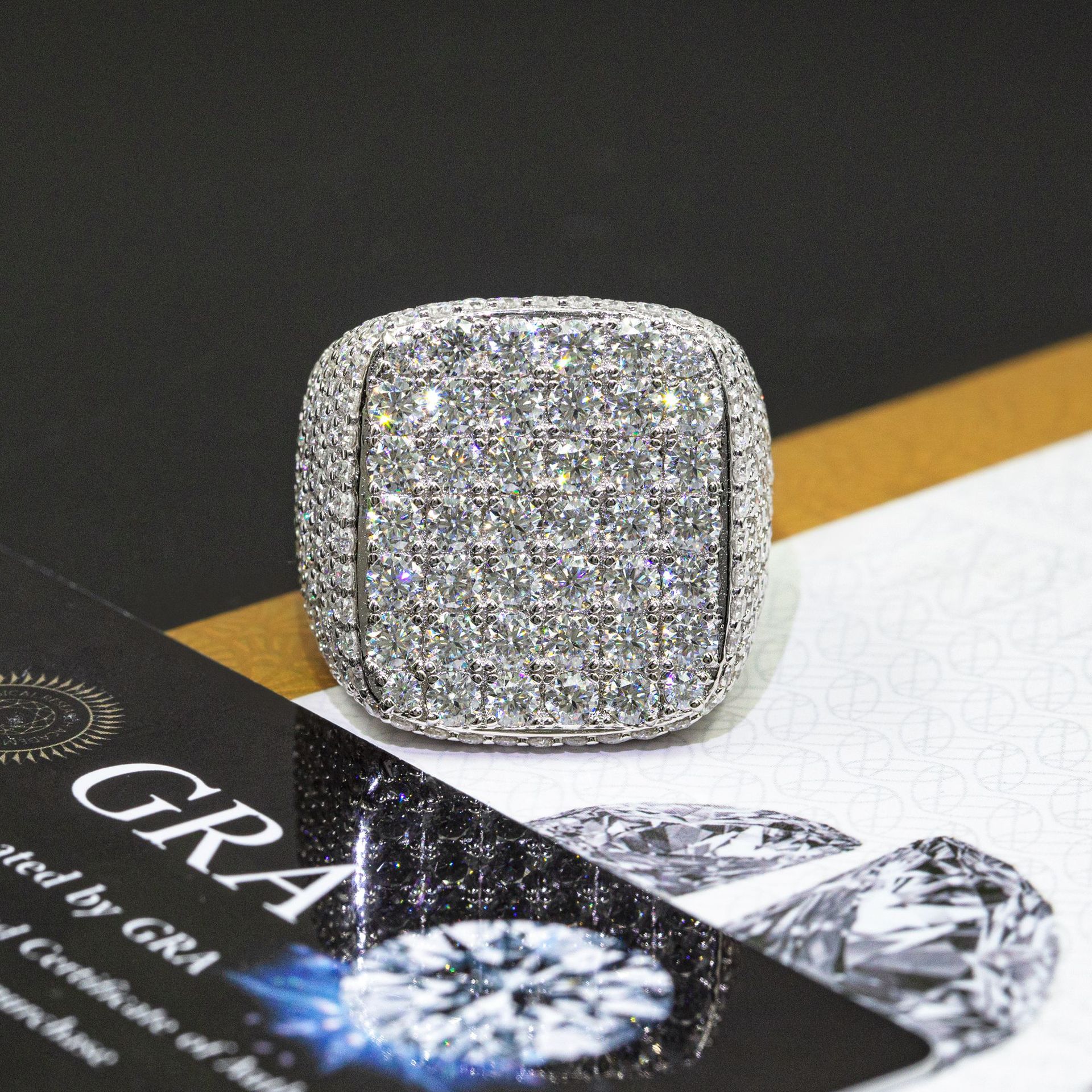 Hip Hop Style 925 Silver Rings Pass the Diamond Test Round Moissanite Iced Out Ring for Men