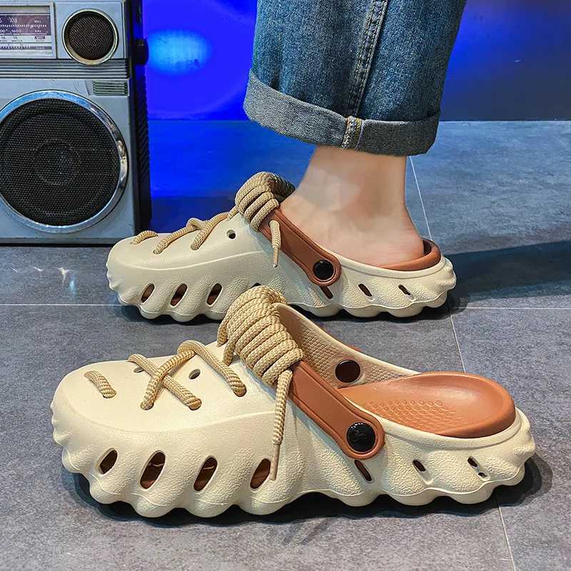 2025 Fion Mens Outdoor Sandals Summer Beach Shoes Thick Bott Hollow-Out EVA Breathable Slip-On Water Slippers Couples Y250626