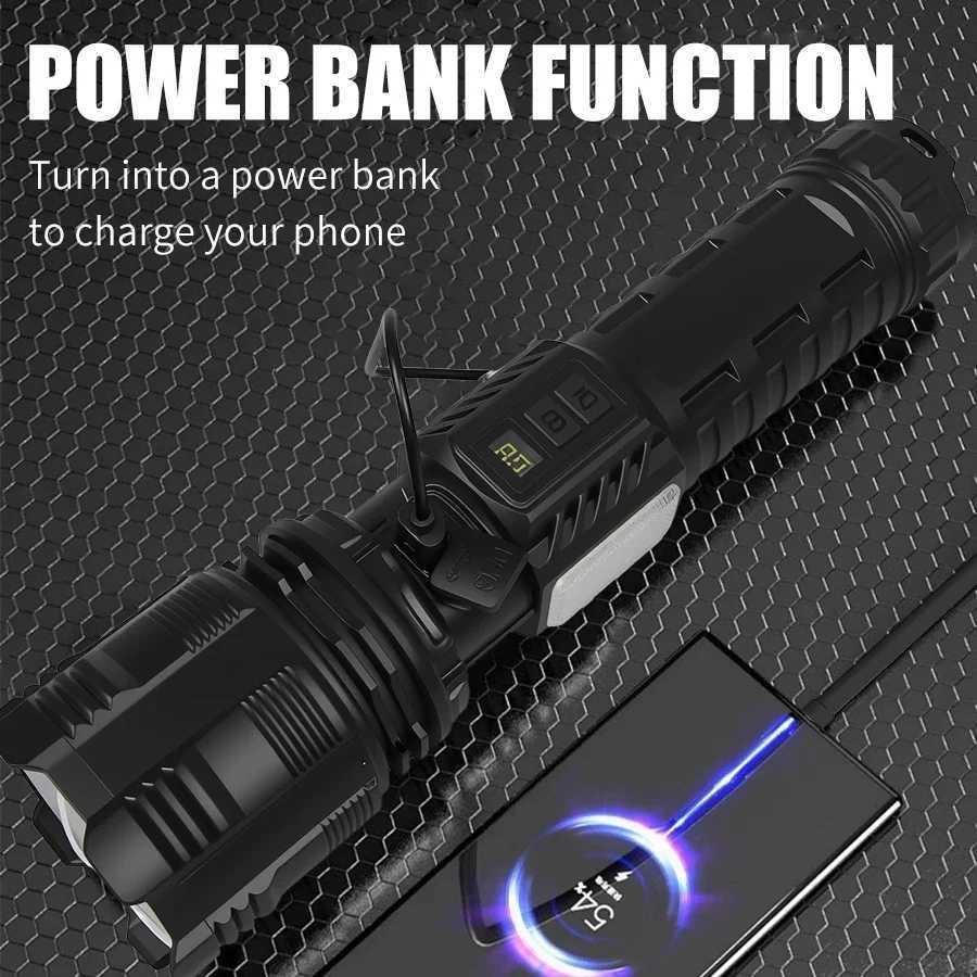 Ultra Bright LED+COB Flashlights 3000mAh USB Rechargeable Camping Lamp Self Defense Tactical Torch Zoomable Outdoor with 9 Modes W250701