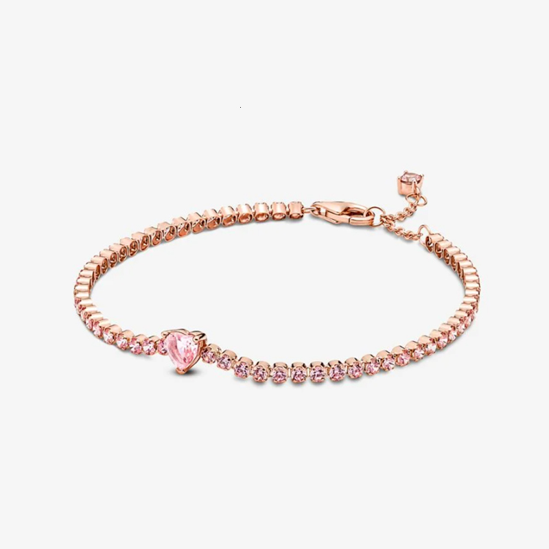 2025 New In Charm Fashion Shining Diamond Pink Yellow White Tennis Heart Round Bracelet Fit Brand DIY Jewelry Accessories