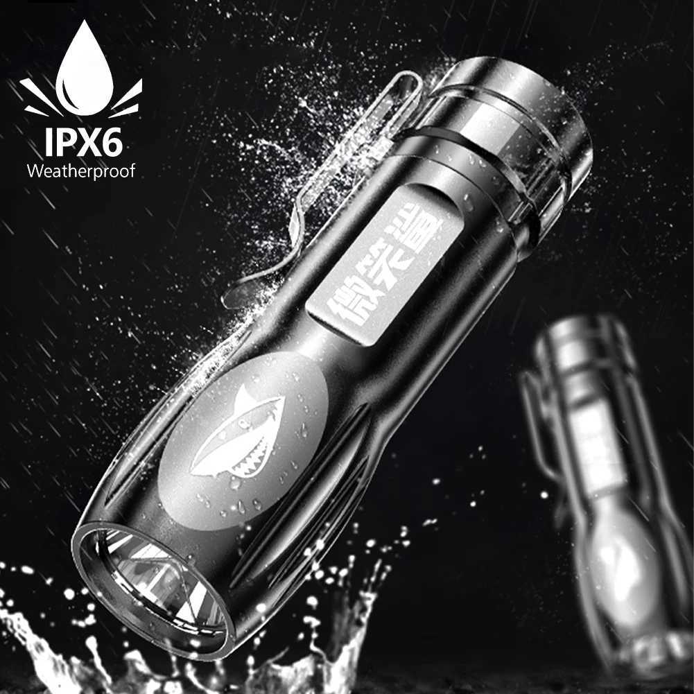 Mini Torch High Power LED Flashlight USB Rechargeable Fixed Focus Flash Lamp Portable Camping Waterproof Flashlight Lighting W250701