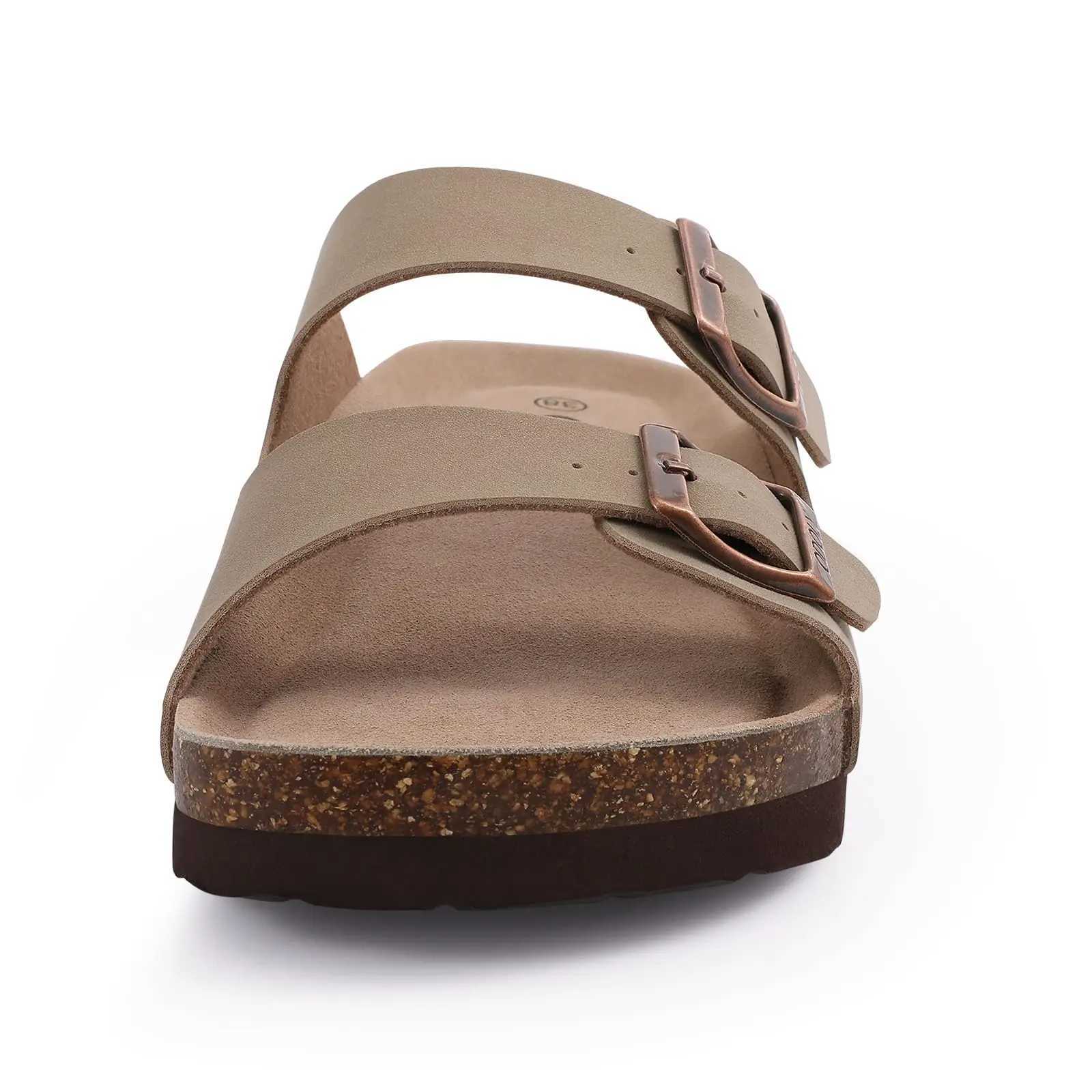 Shevalues Men Classic Leather Sandals Fion Double Outdoor Beach Shoes Comfort Unisex Cork Footbed Slippers With Arch Support Y250626