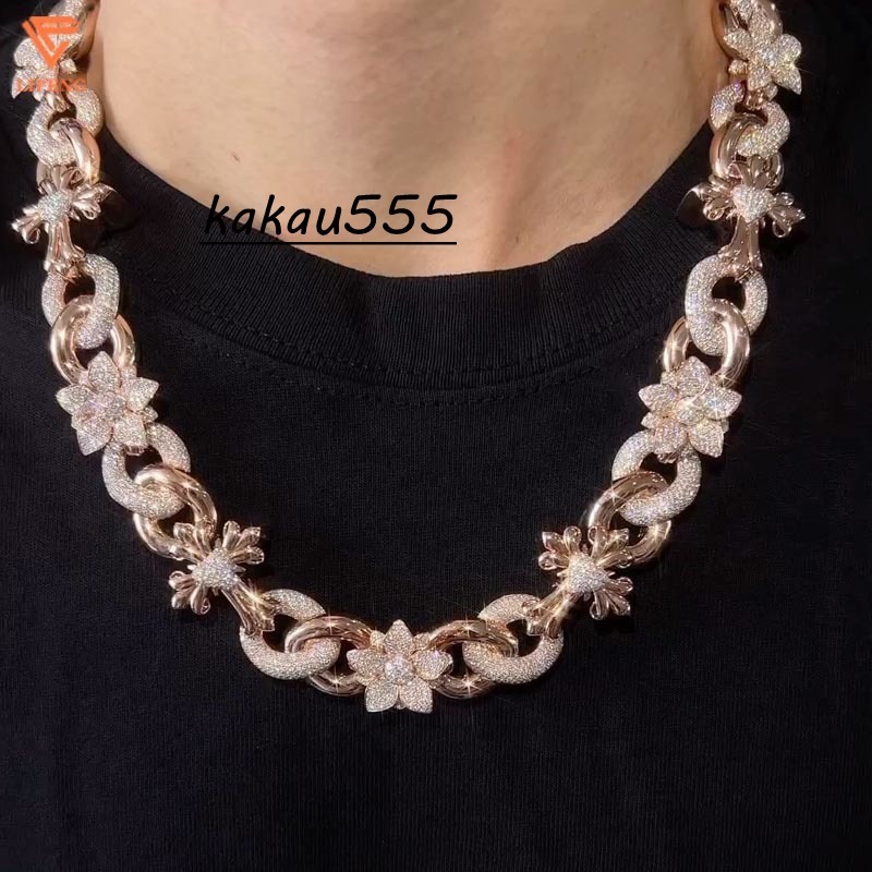 Lifeng Jewelry Custom Vvs Moissanite Cuban Link Chain 925 Sterling Silver Cross Infinity Rose Gold Plated Flower Necklace
