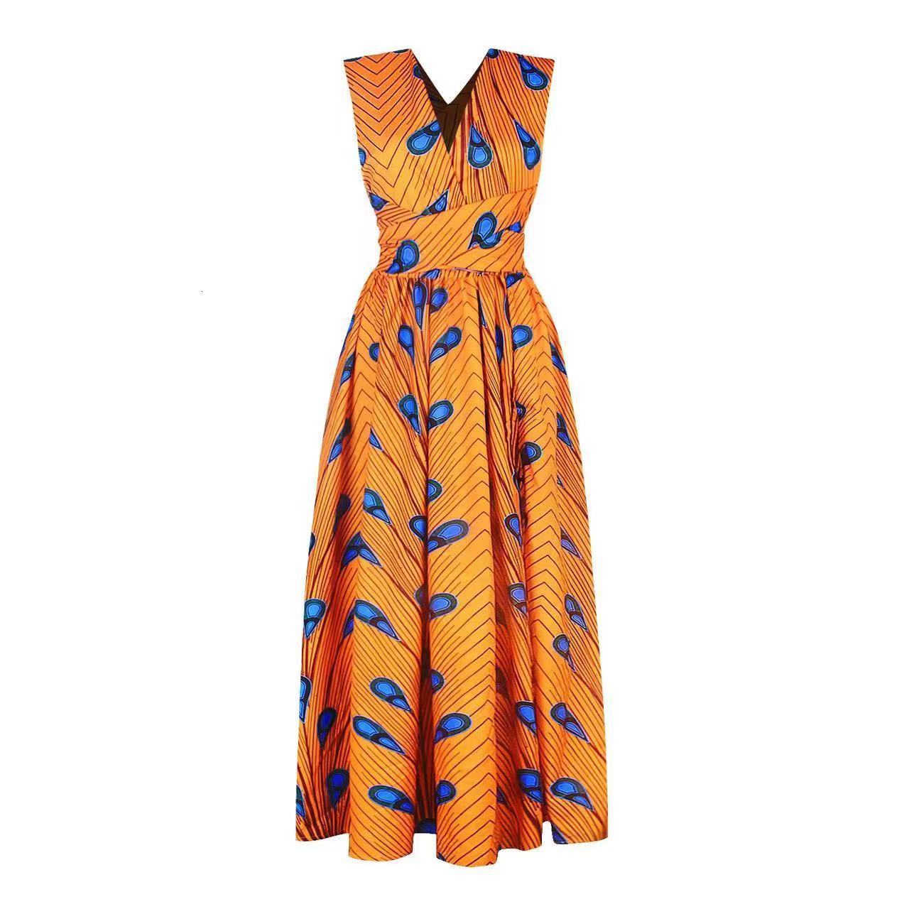Feather Print Tie Multi-Way Dress Ethnic Style Womens Sexy Split Long Dress 210422