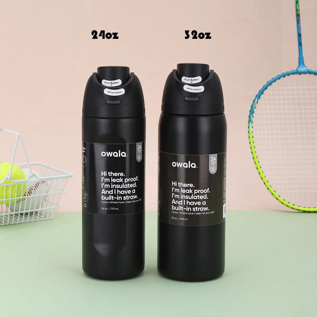 OWALA Insulated Stainless Steel Sports Water Bottle Tumbler for Outdoor Camping, 2 Sizes ( 24oz, 32oz), Vacuum Sealed Travel Mug dh3628137