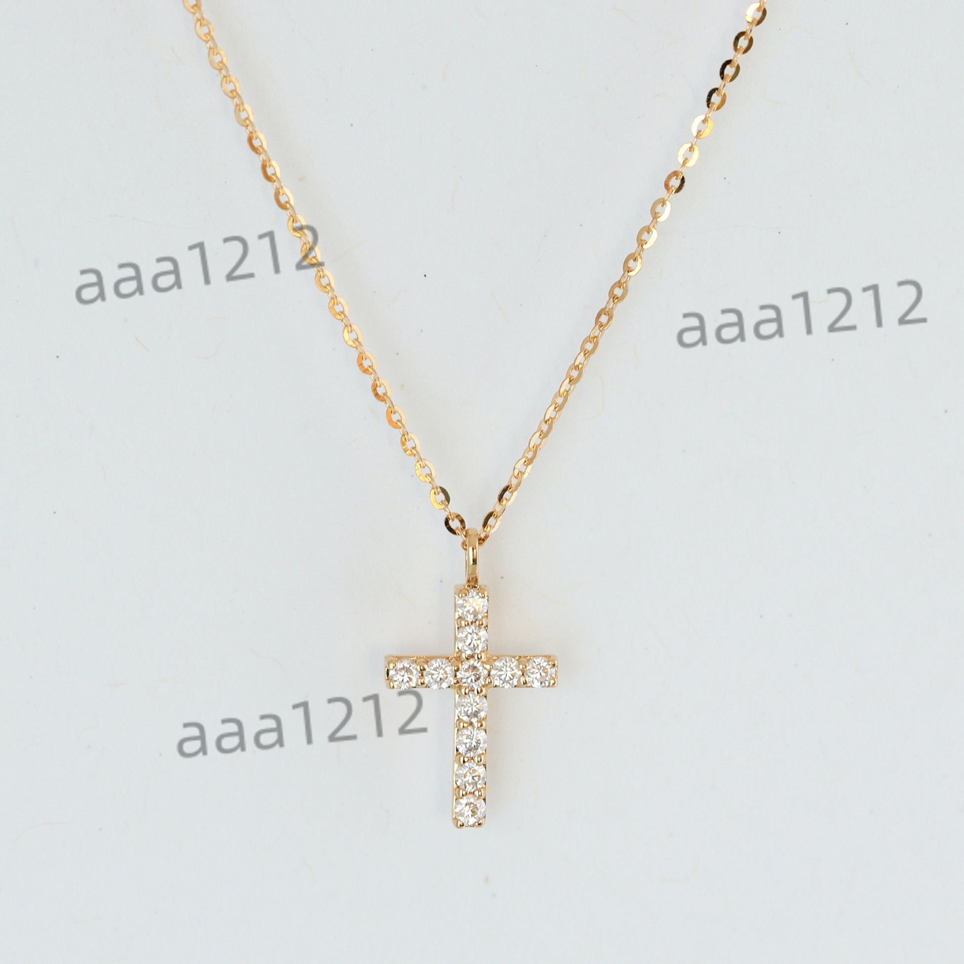 Cross Necklace Solid 10K Gold Moissanite Diamond Cross Pendant Religious Necklace Minimalist Necklace