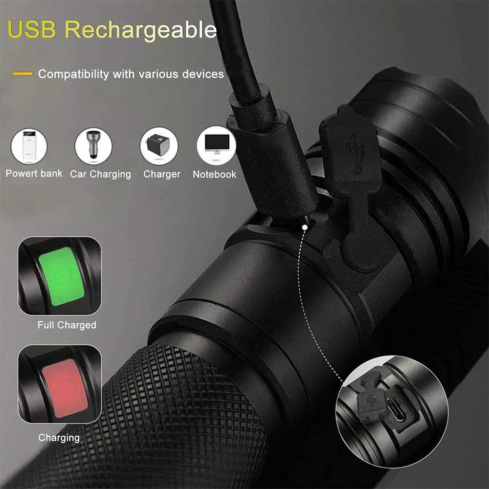 Powerful LED Flashlight Portable Hand Lantern Waterproof 5 Modes Zoom Torchlight Super Bright Torch USB Rechargeable Emergency W250701