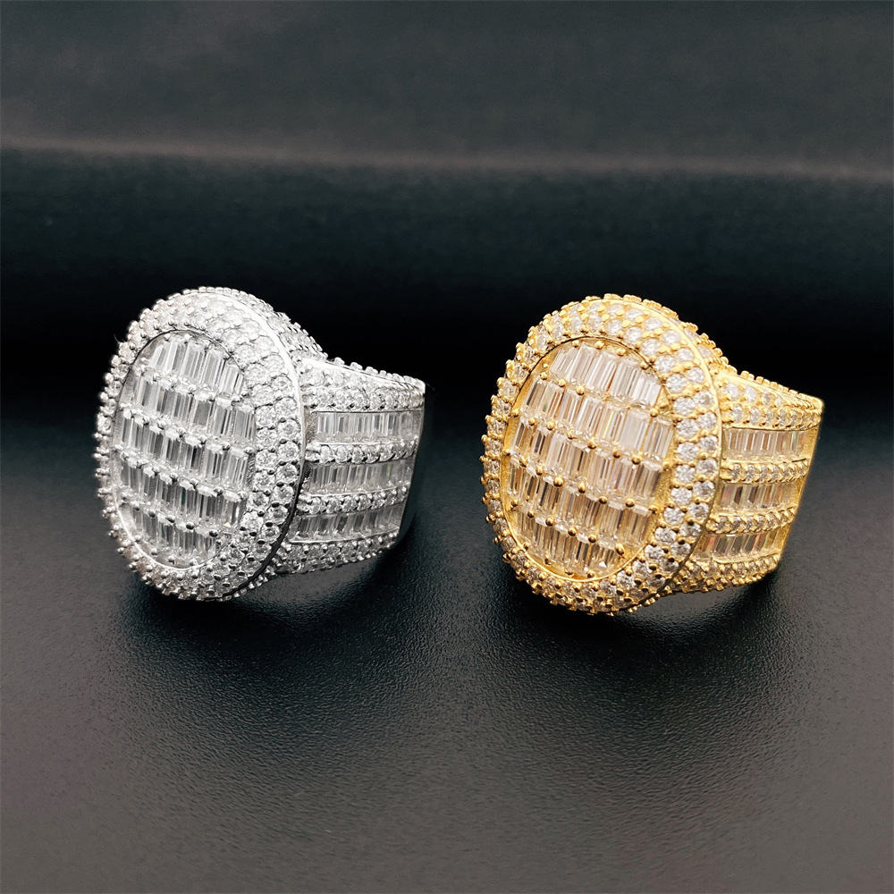 Iced Out Men Diamond Ring 925 Silver Moissanite Baguette Cut Design Luxury Men Hip Hop Ring