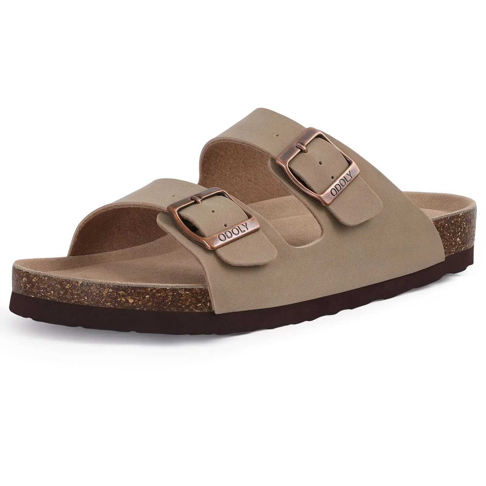 Shevalues Men Classic Leather Sandals Fion Double Outdoor Beach Shoes Comfort Unisex Cork Footbed Slippers With Arch Support Y250626