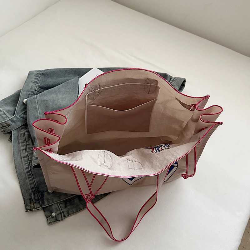 Japanese Nylon Silk Scarf Embroidered Tote Bag Large Capacity Fashion Shoulder Bag for School Work Shopping Retro Handbag 2025 NEW W250626