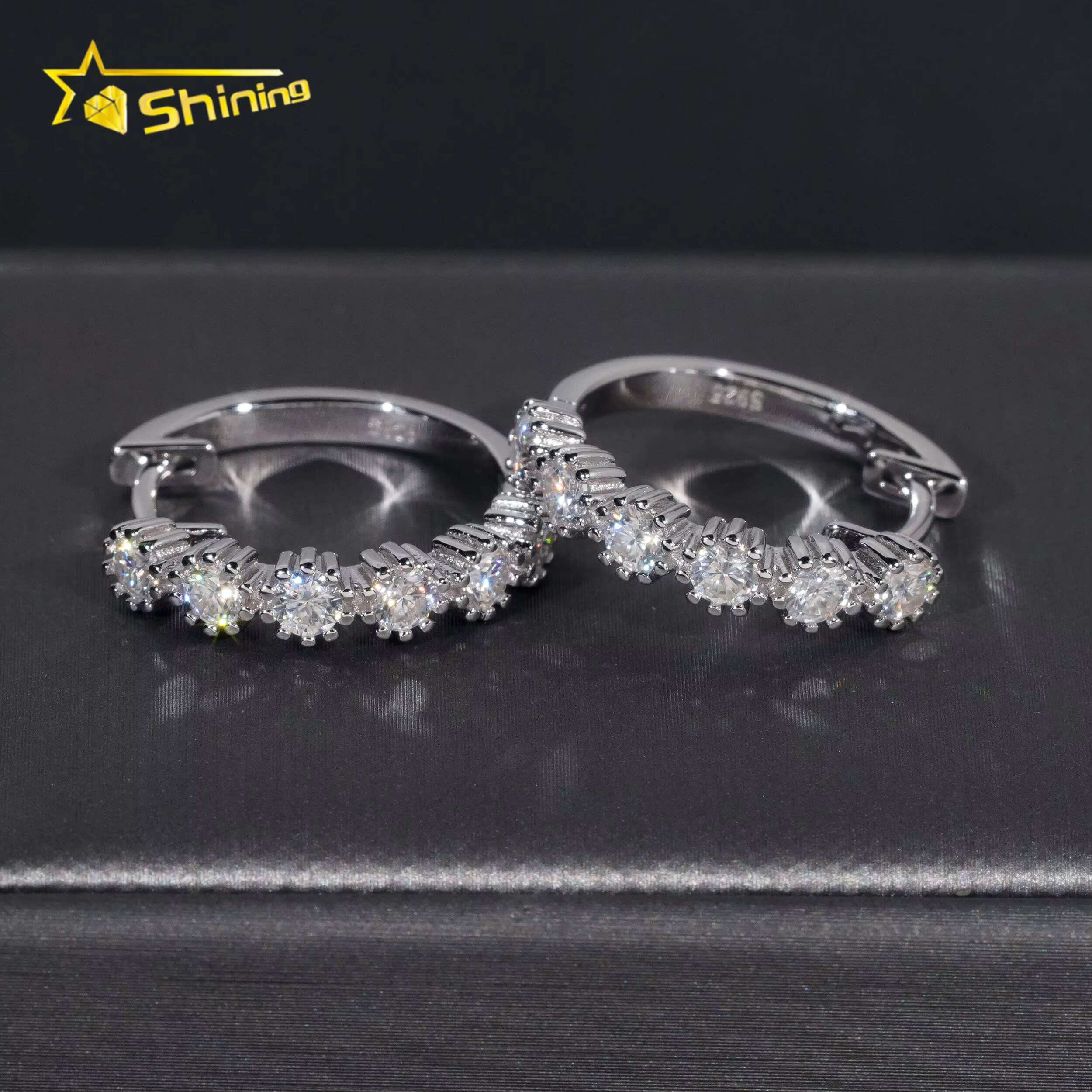 Factory Big Chic Rhodium Plated 925 Sterling Silver Eternal Round Circle Huggie Hoop Earrings Moissanite