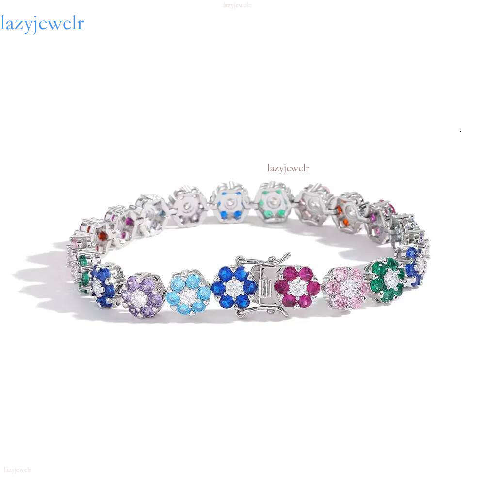 Hip-Hop tennis Sterling Sier VVS Moissanite dia cluster iced out cuban chain for men women colorful floral bracelet necklace
