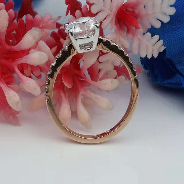 Elegant Lab Grown Diamond solitaire Engagement Ring 14k Rose Gold with Pave Band wedding and anniversary ring gift for her