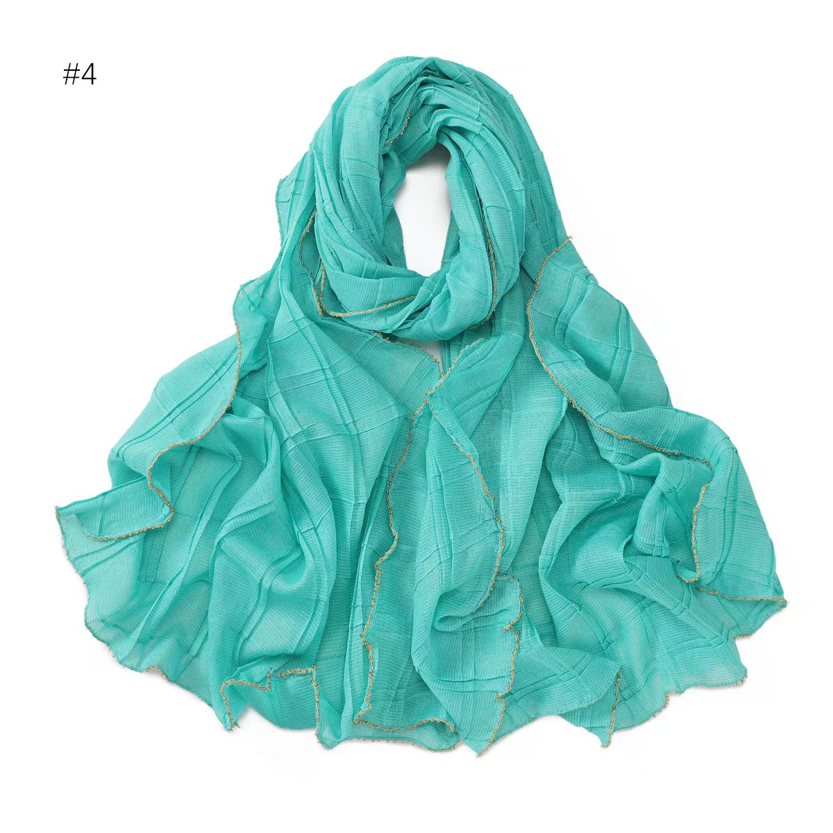 T1072 new simple silver silk wrinkled lattice inlaid solid color chain gold edge scarf fresh and versatile Baotou