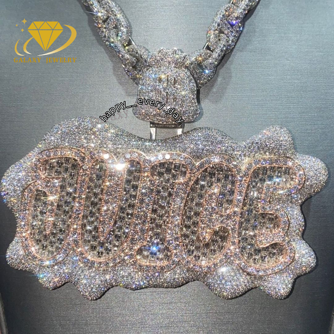 Custom Diamond Chain Pendant Iced Out Vvs Moissanite Hiphop Pendant Fine Jewelry Baguette Name Moissanite Pendant