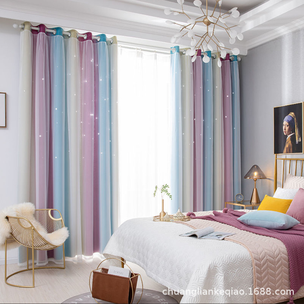 A917 factory direct sales variable stripes foreign trade cross-border double-layer integrated blackout gauze curtain finished product wholesale