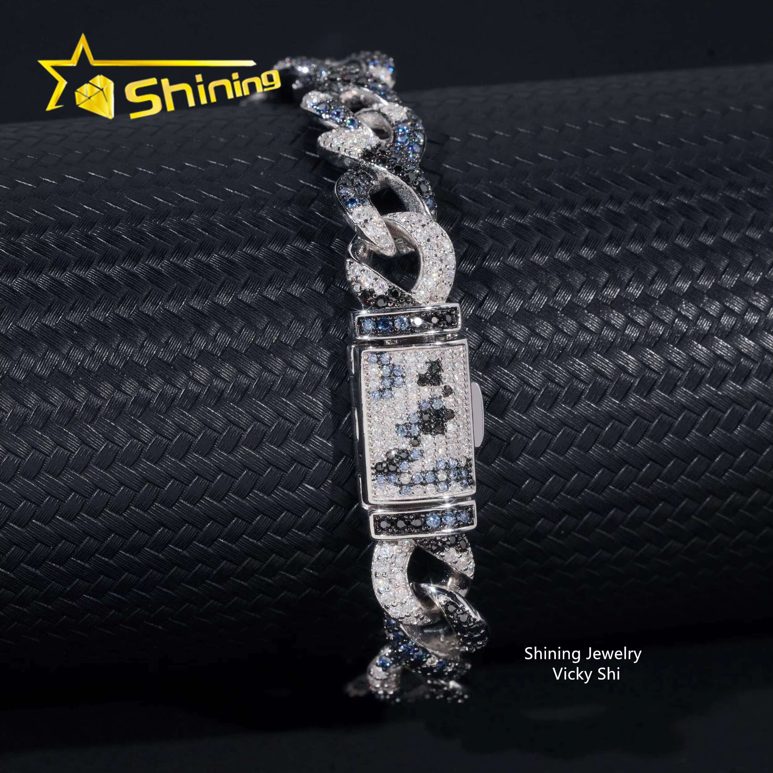 New Style Men Hip Hop VVS Moissanite Bracelet 925 Sterling Silver Iced Out Mixed Color Infinity Moissanite Cuban Bracelet