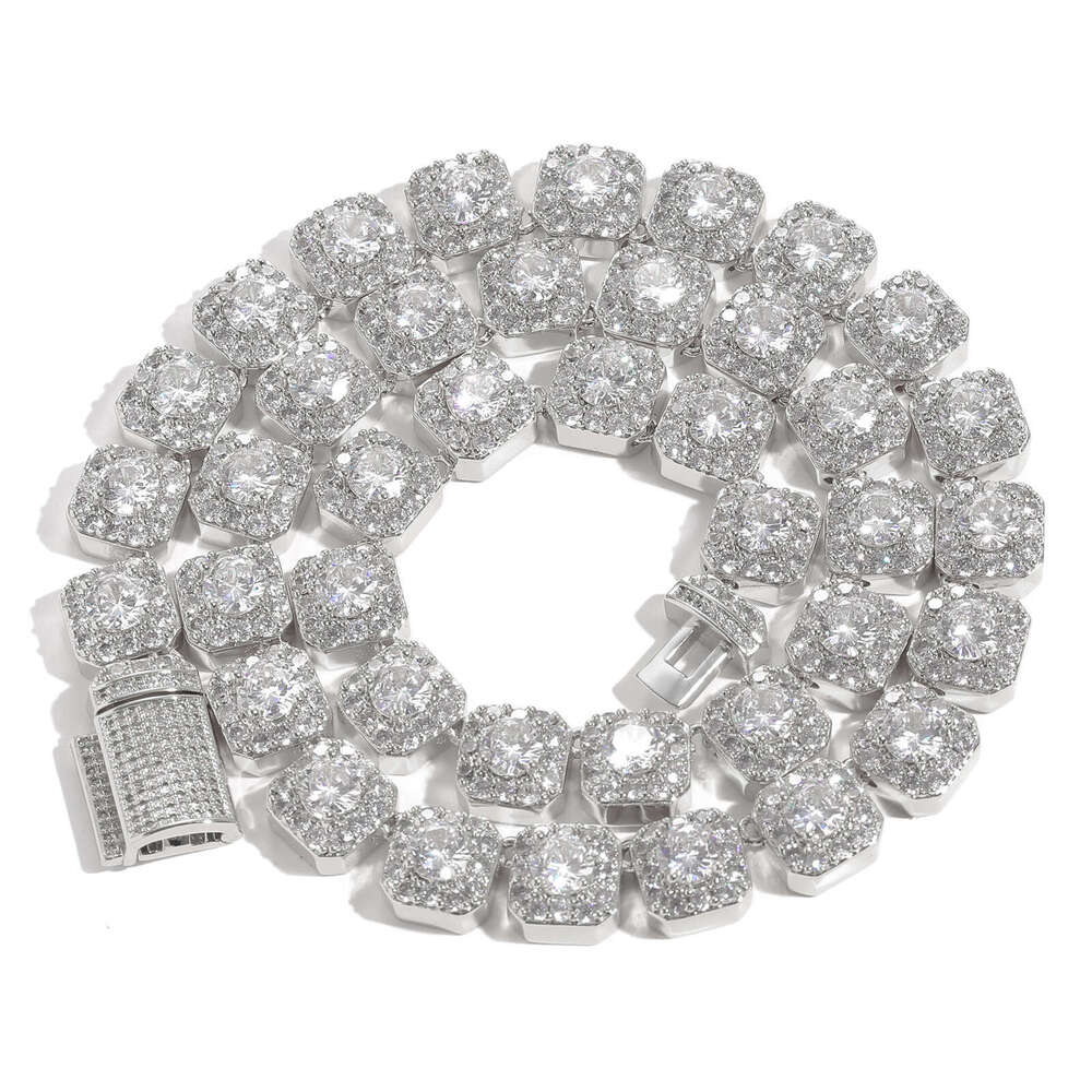10mm Wide Ice Sugar Chain Sier Moissanite, Trendy Men's Necklace with Certificate e14d