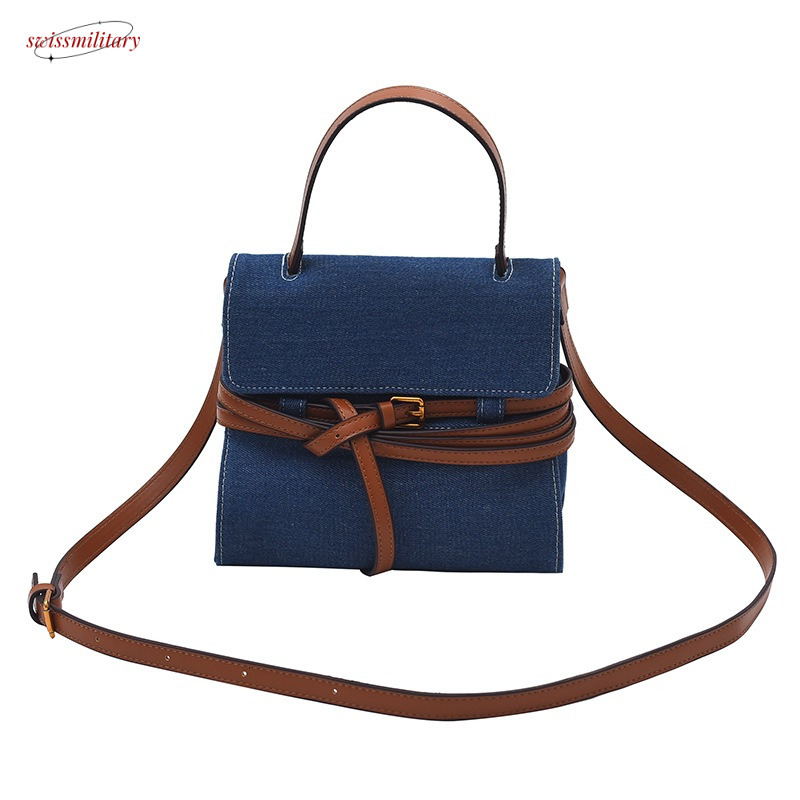 Women's Handheld Denim Small Square Winter New Korean Version Ins Trendy Fashion Canvas Shoulder Bag swissmilitary