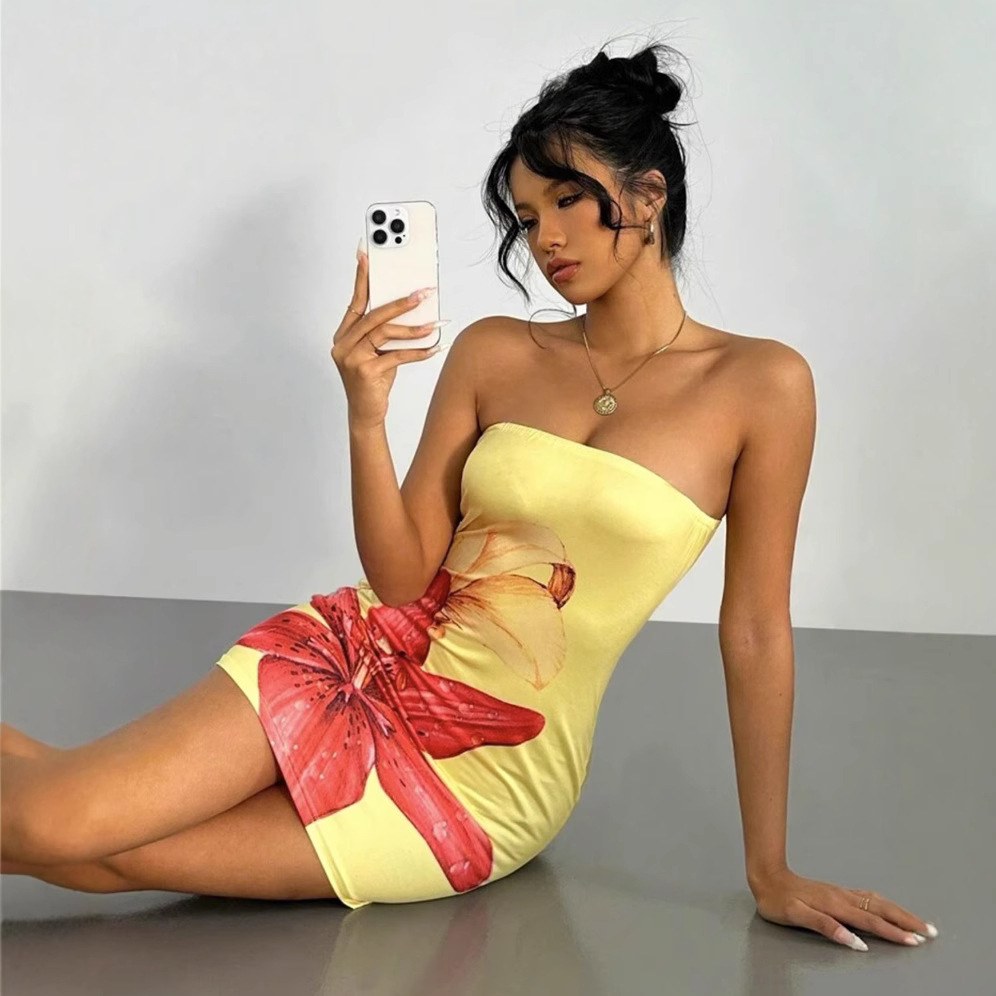 N626Summer new sexy waist slim flower dress seaside beach