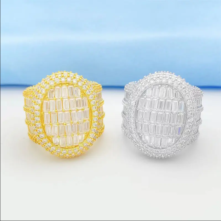 Iced Out Men Diamond Ring 925 Silver Moissanite Baguette Cut Design Luxury Men Hip Hop Ring