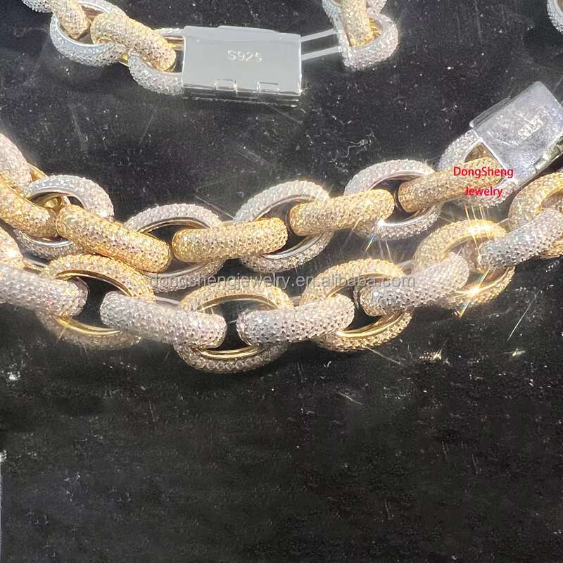 2024 New Product Customization High Quality 10mm 12mm Moissanite Jewelry Cuban Chain 925 Silver Diamond Charm Bracelets Men