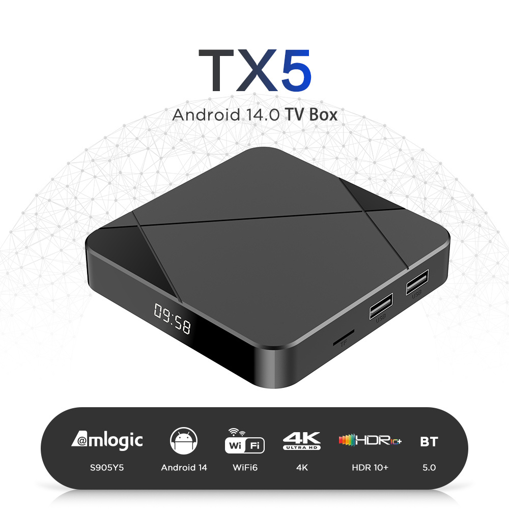 Tanix TX5 Android 14.0 ATVOS TV Box Amlogic S905Y5 Quad Core AV1 BT 2.4G&5G Dual Wifi 4K HD Set Top Box Media Player 100M LAN
