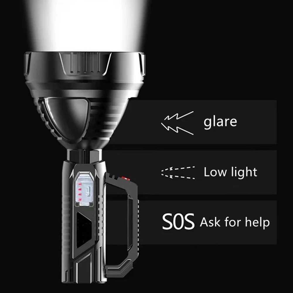 New High Power LED Flashlight Waterproof Fishing Lantern Torch USB Rechargeable Powerful Spotlight Searchlight Camping Lamp W250701