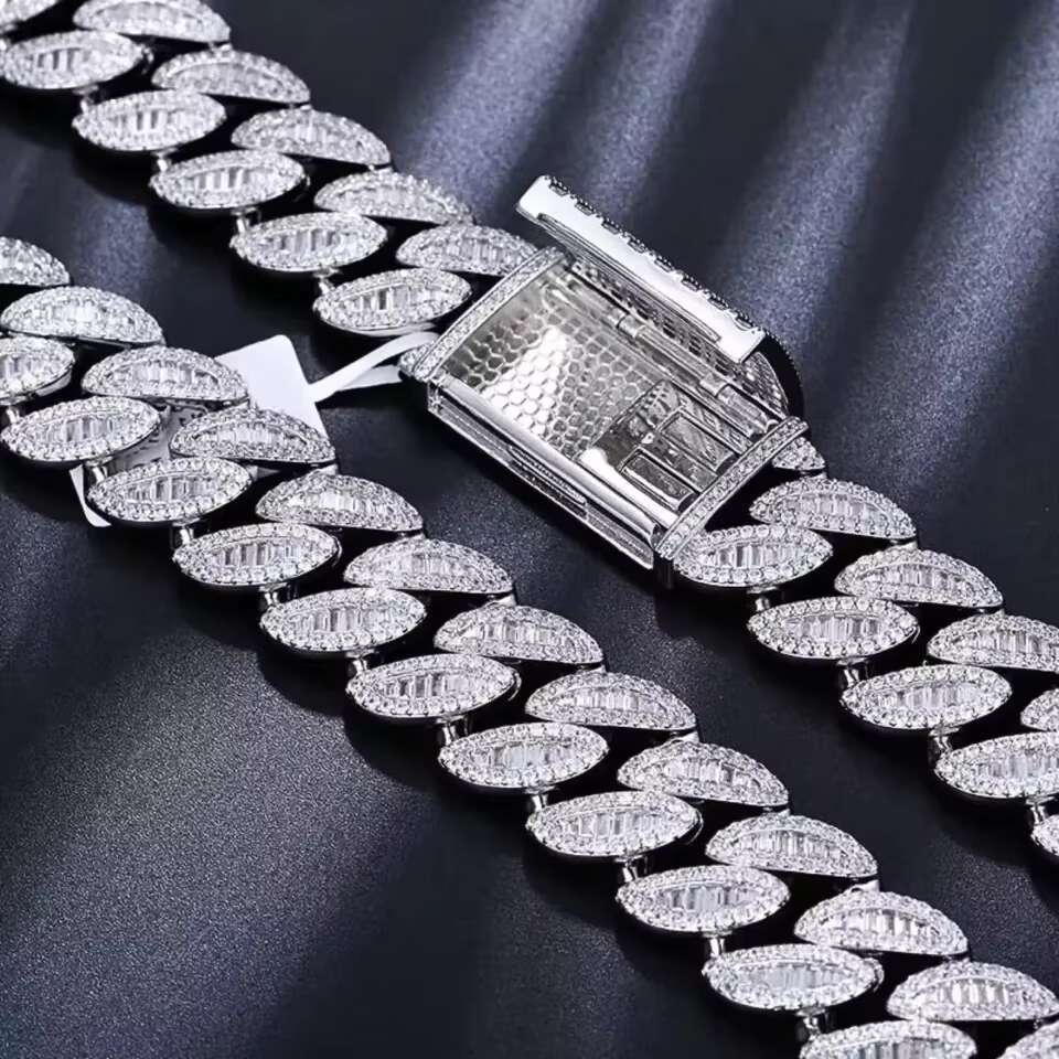 Mens Luxurious Baguette Cuban Link Moissanite Diamond 925 Sterling Silver Chains for Street Rappers at Best Prices