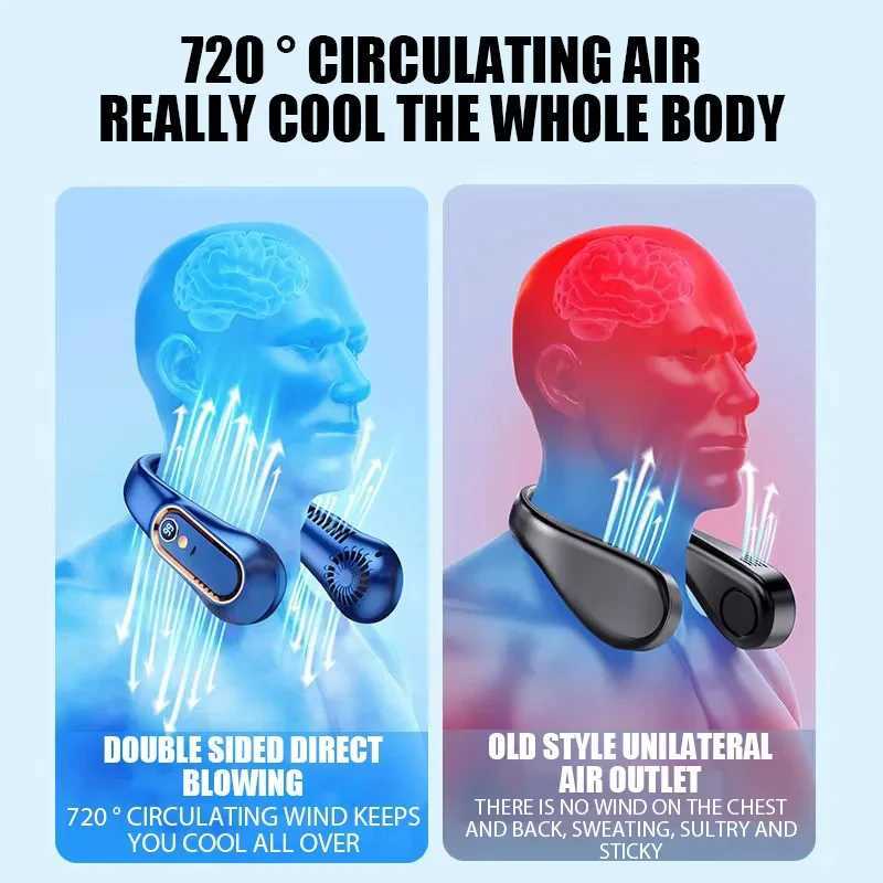 3000mAh Hanging Neck Fan Portable Bladeless Mini USB Rechargeable Mute LED Digital Display Electric Fan Summer Air Cooler New T250626