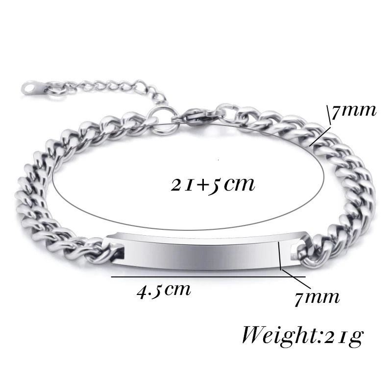Stainless Steel Personalized Custom Engraving Name ID Bracelets Bangle For Men 250625