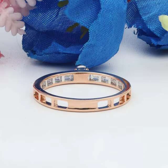 Baguette And Round Cut Lab Grown Wedding Ring Half Eternity Baguette Cut wedding band Unique Stacking Ring 14k rose Gold