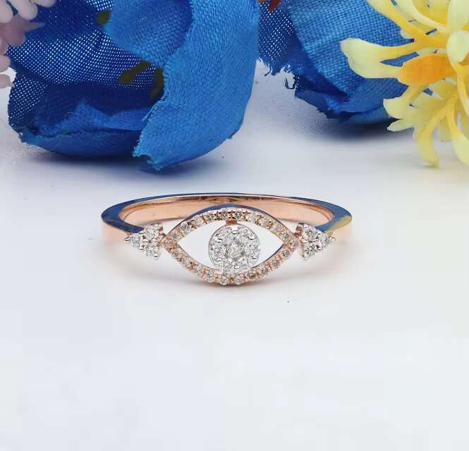Lab Grown Diamond Minimal Ring14k Rose Gold Protection Ring Good Luck Symbol Diamond Ring Third Eye Everyday Ring