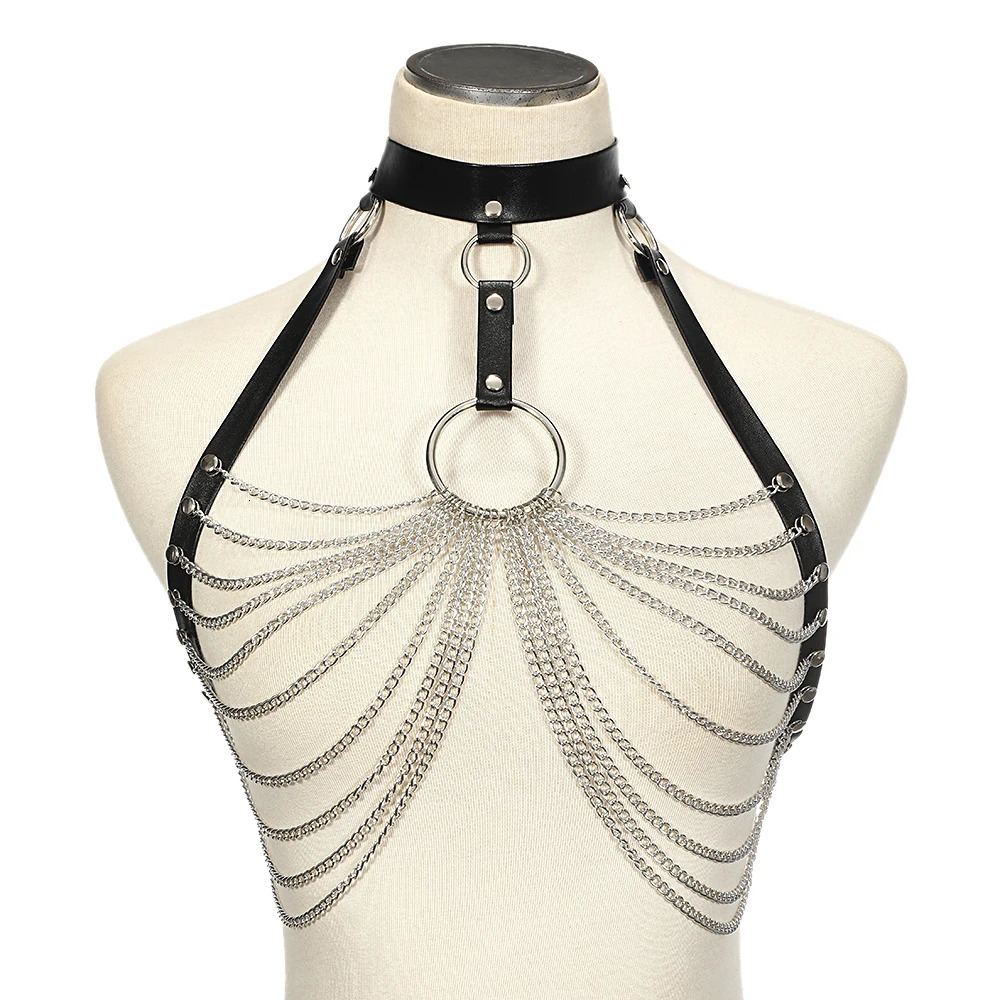Goth Leather Harness Chain Bra Top Chest Waist Belt Witch Gothic Punk Fashion Festival Jewelry Sexy Accessories 250625