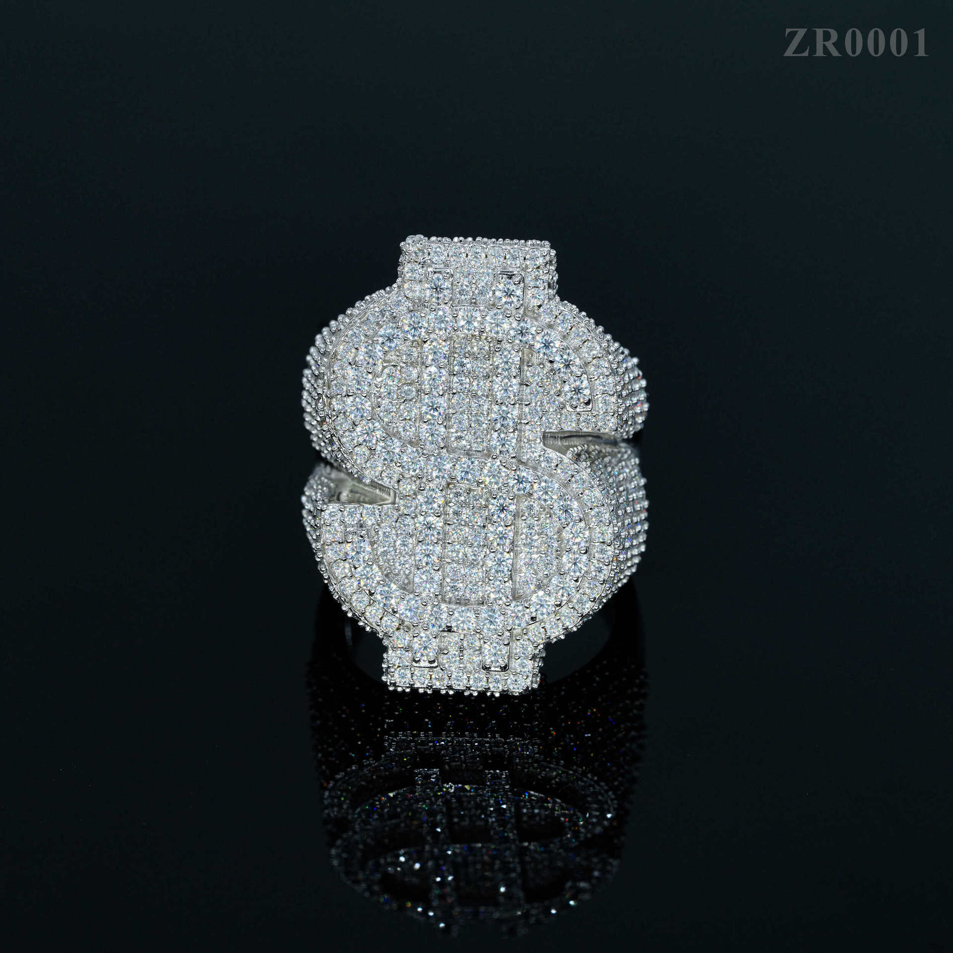 Hot Selling GRA Certificate High Quality 925 Silver Gold Plated Fine Jewelry Iced Out Hip Hop Ring Moissanite Dollar Ring