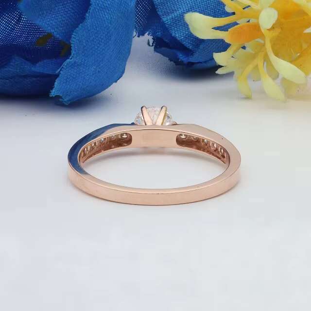 14k Rose Gold Round Cut Lab Grown Diamond Ring Minimal Diamond Ring Gold Promise Ring Vintage Style Ring