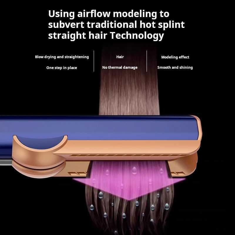 Professional Blue 2-in-1 Hair Straightener And Dryer Heat-Up Flat Iron Compatible with Airstrait Hair Styling Tool O250626