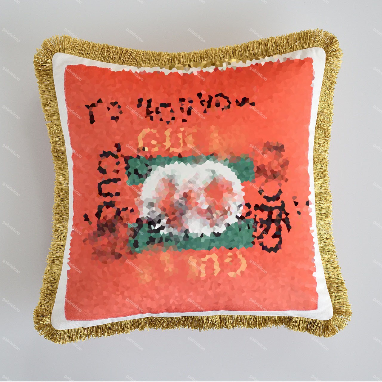 Designer Fashion Floral Geometric Square Pillow Cover Stylish Throw Cushion with Fringe for Couch, Chair, Home Decor Zipper Closure, 45x45cm