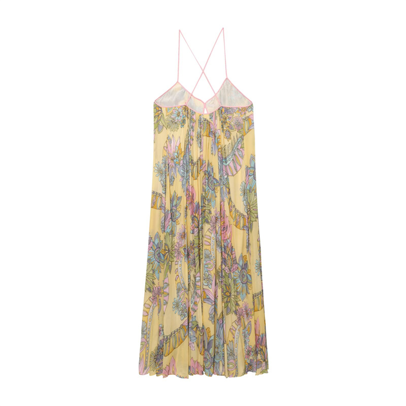 2025 Spring/Summer New Casual Women's Flower Printed Dress with strapless Strap Decoration