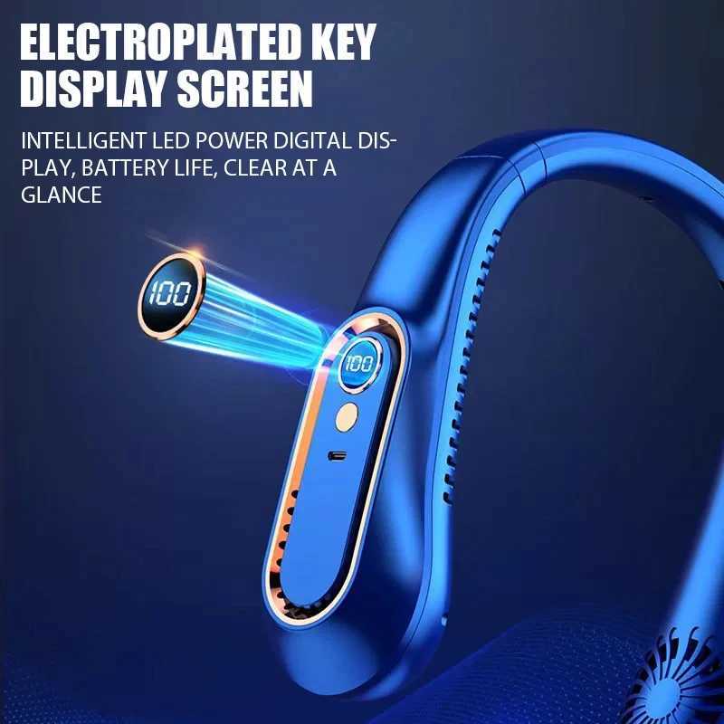 3000mAh Hanging Neck Fan Portable Bladeless Mini USB Rechargeable Mute LED Digital Display Electric Fan Summer Air Cooler New T250626