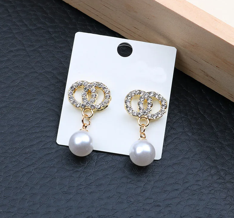Luxury Gold Plated Designers Earrings Letters Stud Geometric Women Crystal Pearl Earring Wedding Party Accessories